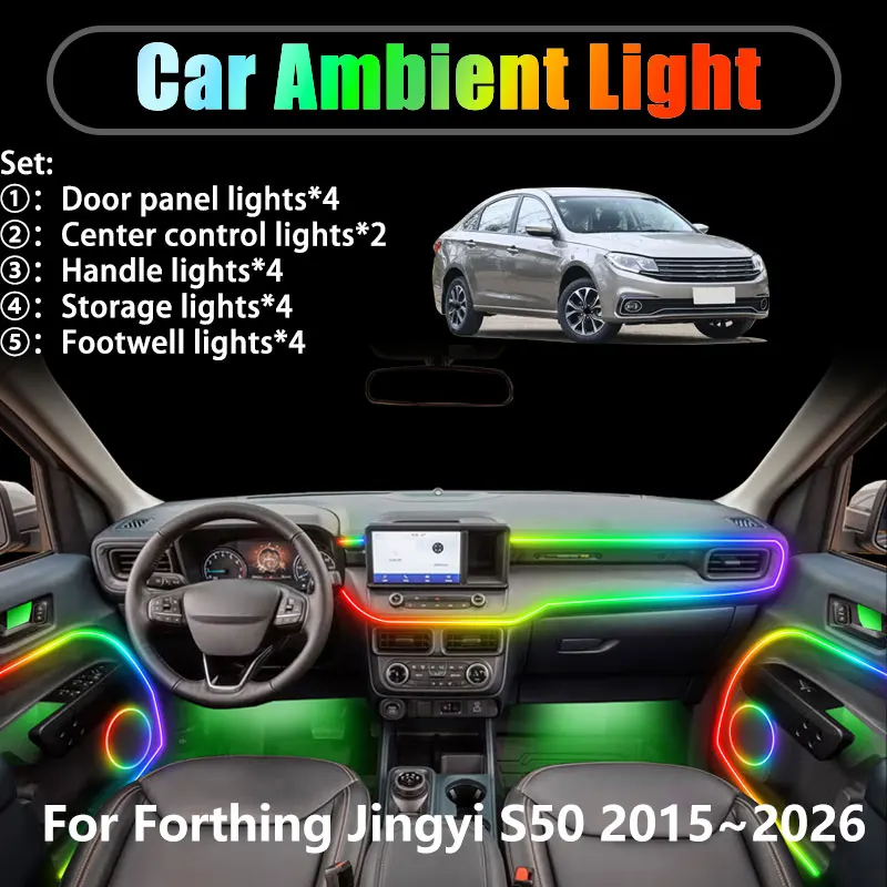 

Для Forthing Jingyi S50 2015 ~ 2026 EV 2/18 в 1 Автомобильное окружающее освещение Светодиодные внутренние светодиодные фонари багажника USB RGB Ensemble Streamer Auto