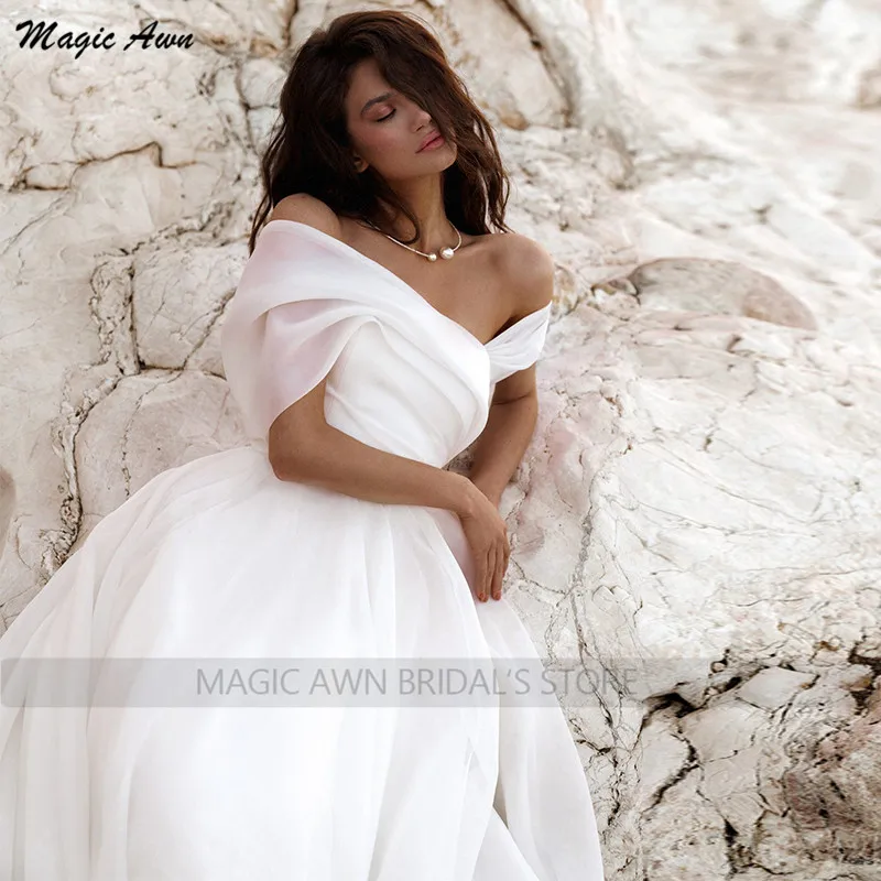 Magic Awn-Robes de mariée de plage à épaules dénudées, Organza, A-ligne simple, Patients Boho, Quelle que soit Dor, Plis, Robe éducative, Novia, Nouveau