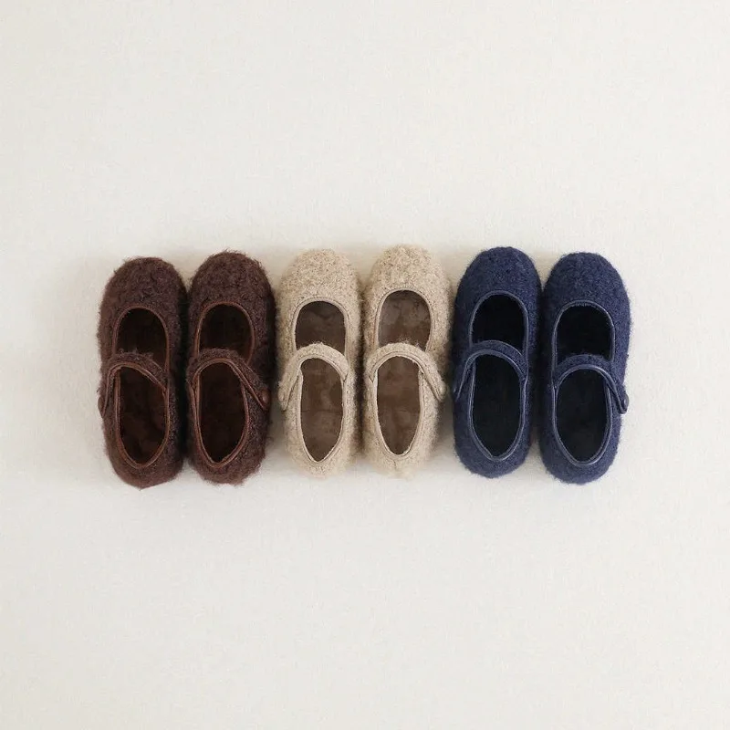 Spring Autumn Velvet Baby Girls Casual Shoes Fashion Styles Thick fleece wool Mary Jane Princess Non Slip Children's Flats Shoe image 2