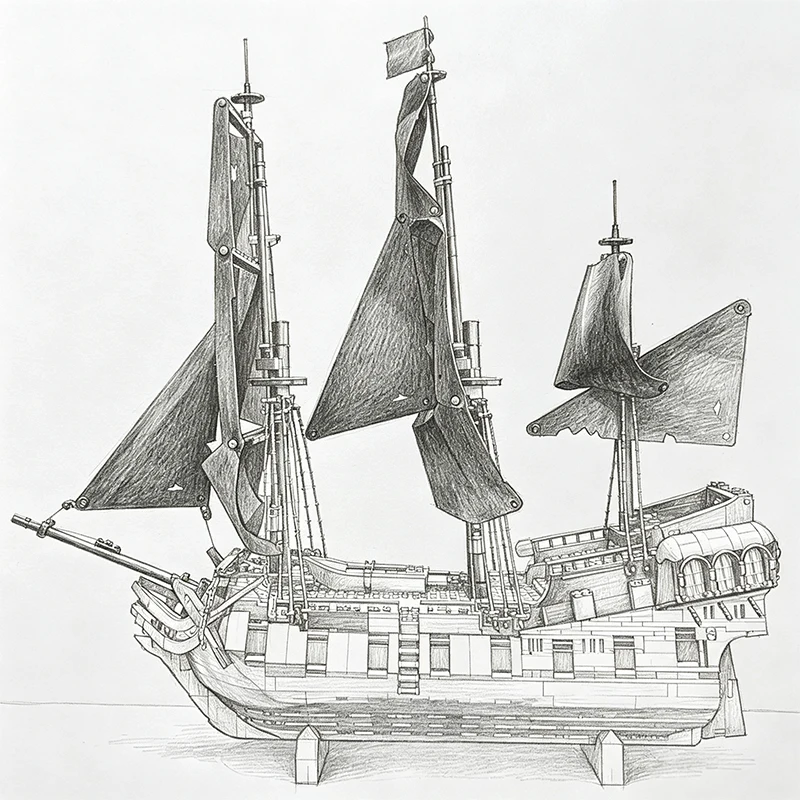 Decorazione per la casa, set di costruzioni a tema cinematografico, 2862 pezzi, modello di barca a vela nera, mattoncini da assemblare, regalo di compleanno o Natale per adulti.
