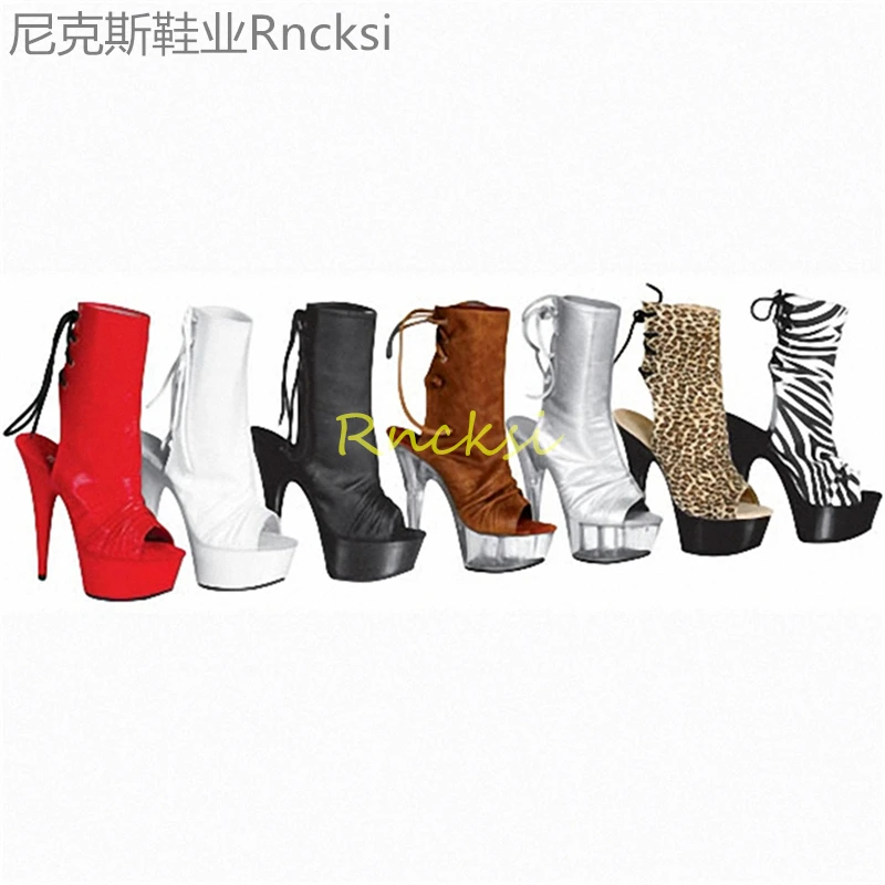 15cm ultra high heel sexy fish mouth after the lace-up low boots cute Korean version hipster lace-up low boots female