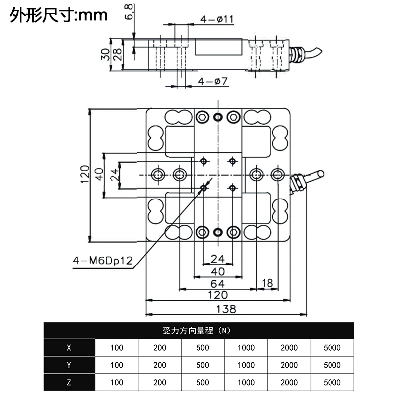 Multi-dimensional sensor 3D force sensor Multi-component force Six-dimensional custom multi-axis torque XYZ