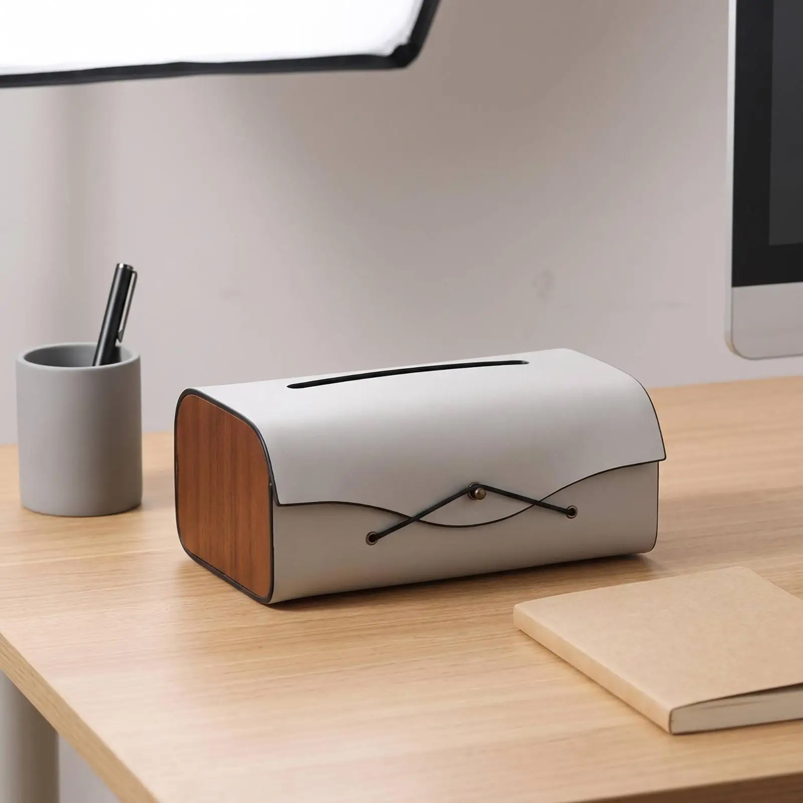 Elegant Square Tissue Box Container with Ebony Piping for Office Reception Home Entryway Organization