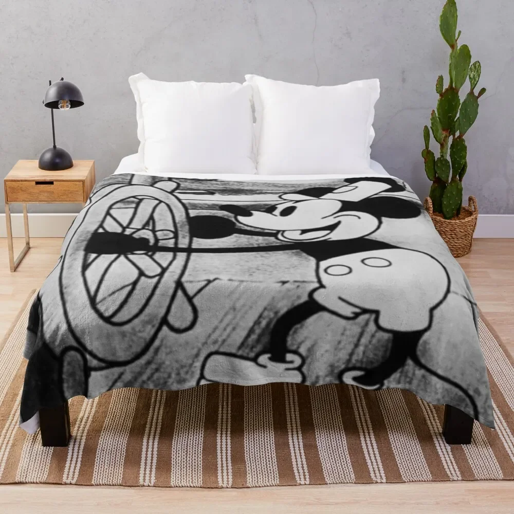 Steamboat Willie - Vintage Retro Cartoon Animation Throw Blanket Large manga Sofa Quilt Blankets