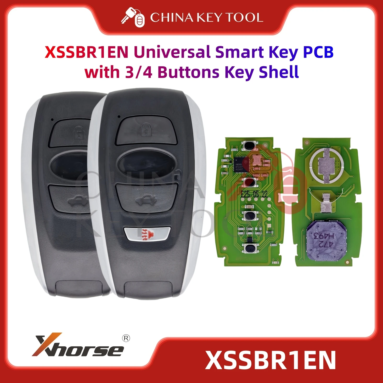 Xhorse VVDI XSSBR1EN Universal Smart Key PCB with 3/4 Buttons Key Shell for Subaru Type Works with VVDI Key Tool