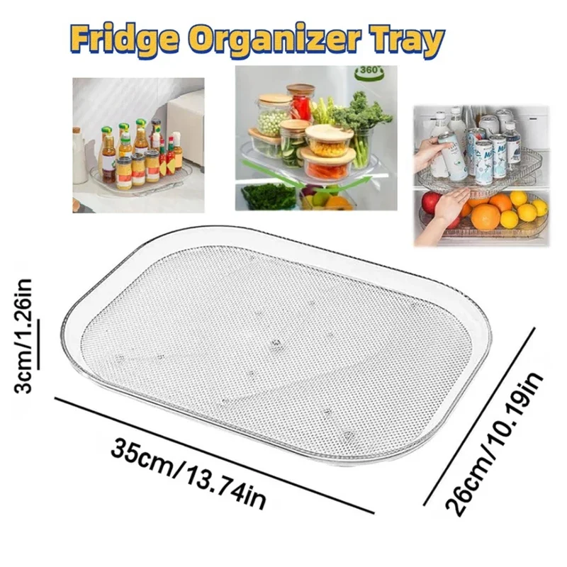 

Turntable Organizer For Refrigerator 360 Rotatable Rectangle Storage Rack Clear Turntable Rack Tray For Kitchen Cabinet Durable