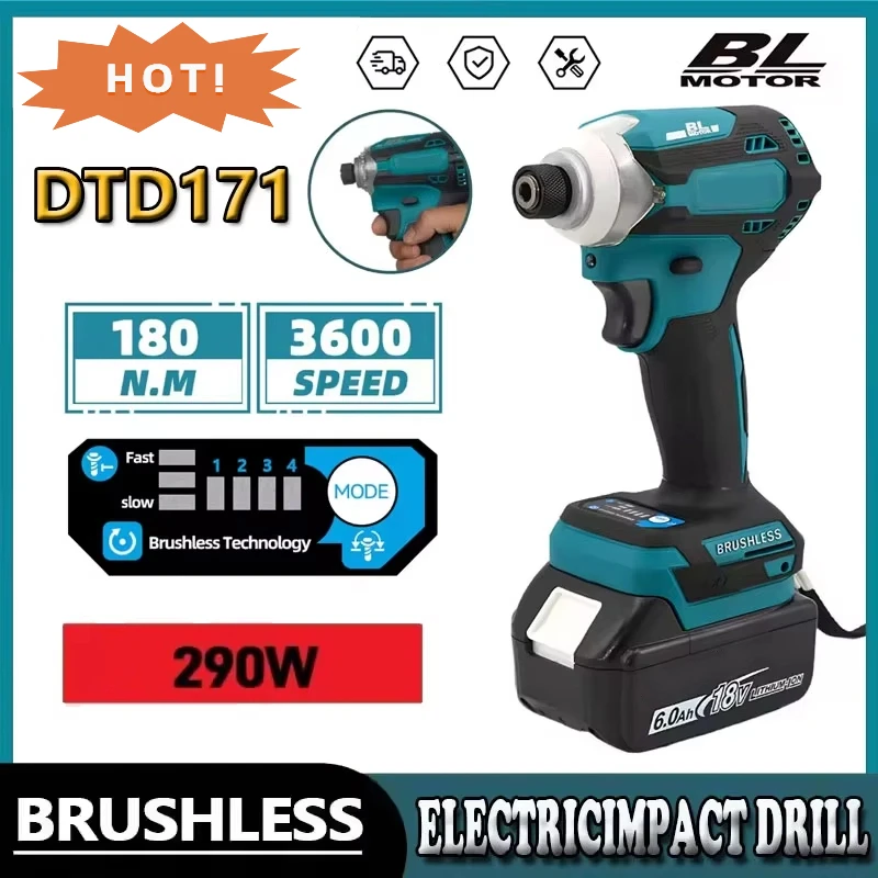 Makita DTD171 Бесщеточная ударная отвертка Аккумуляторная отвертка Дрели Аккумуляторные электроинструменты 18 В BL Двигатель Голый инструмент Инструменты