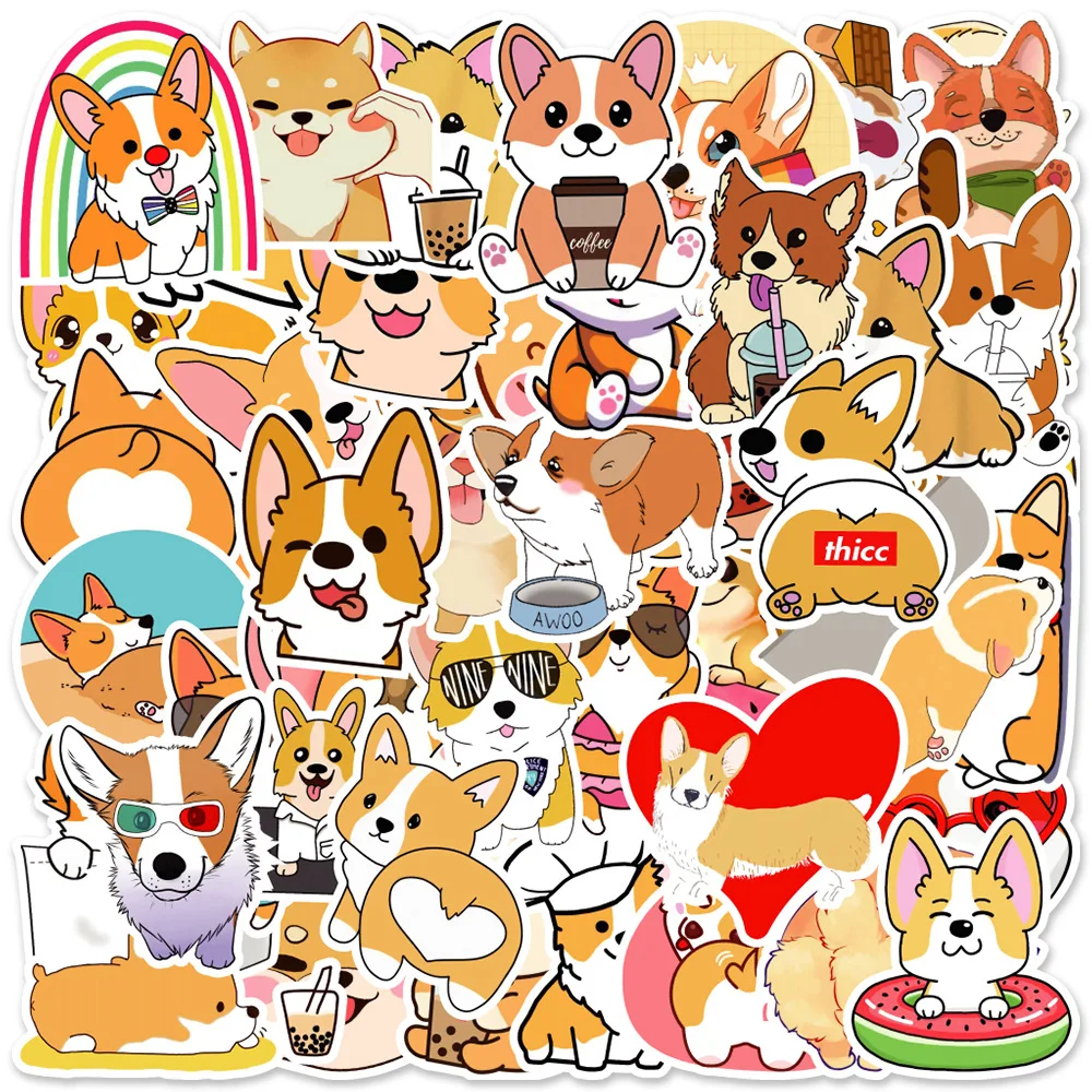 Autocollant de dessin animé mignon Corgi, autocollant créatif de personnalité, graffiti, bureau, ordinateur, valise, JEWaterproof, vente en gros, 10