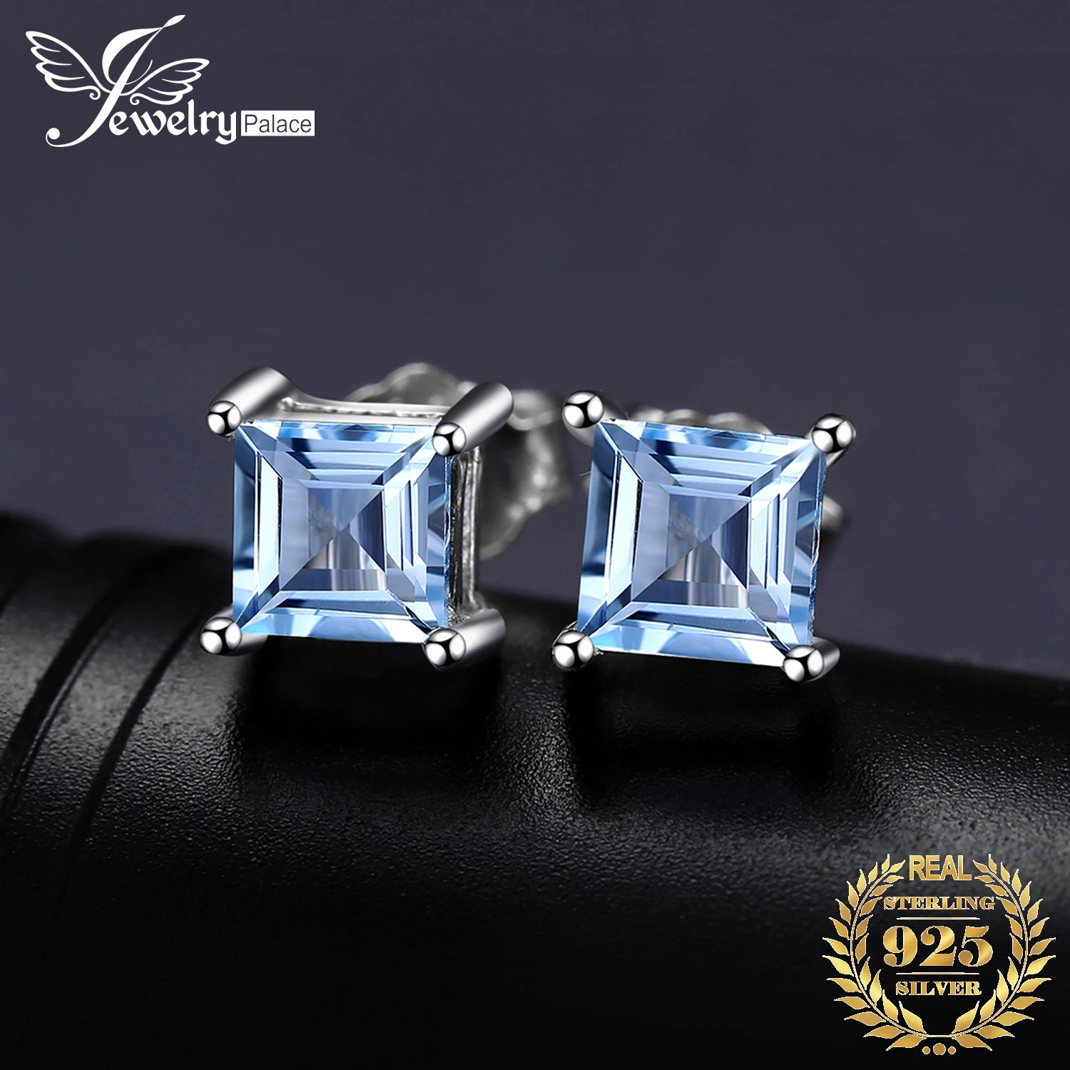 JewelryPalace Square Genuine Blue Topaz Amethyst Citrine Garnet Created Sapphire Ruby Emerald 925 Sterling Silver Stud Earrings