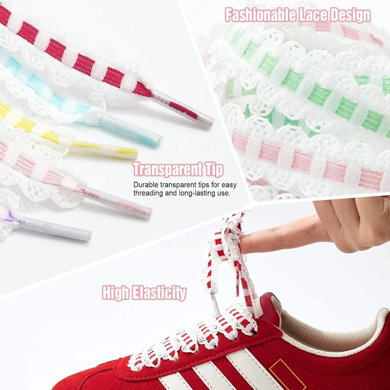 1 Pair Striped Lace Edge Shoelaces Sweet Ribbon Shoe Laces Cute Decorative Replacement Laces For Women Sneakers Canvas Shoes