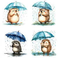 QT692# Hedgehog Rainy  Toilet Stickers, Bedroom Entryway Living Room Porch Home Decoration Wall Stickers, Removable Stickers