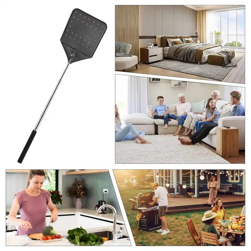 Fly Swatters Long Handle Heavy Duty Leather Fly Swatter Handheld Zapper Racket With Metal Handle Flying Catcher Tool For Fishing