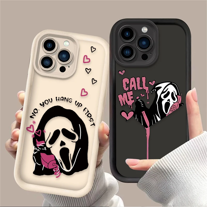 Scary Scream Ghost Fun Call Case For iPhone 16 16E 15 14 13 12 11 Pro Max X XS X S Max XR SE 2020 SE4 7 8 Shockproof Back Cover