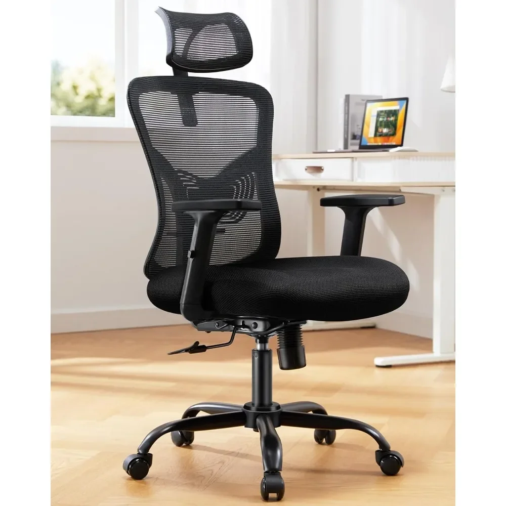 

Ergonomic Office Chair, High Back Desk Chair with S-shaped Backrest, Adjustable Lumbar Support, Headrest, Armrest, Mesh