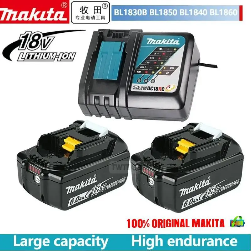 100% Original Makita Rechargeable Power Tool Battery, Replaceable LED Lithium-ion, 6.0 Ah 18V LXT BL1860B BL1860BL1850 BL1830