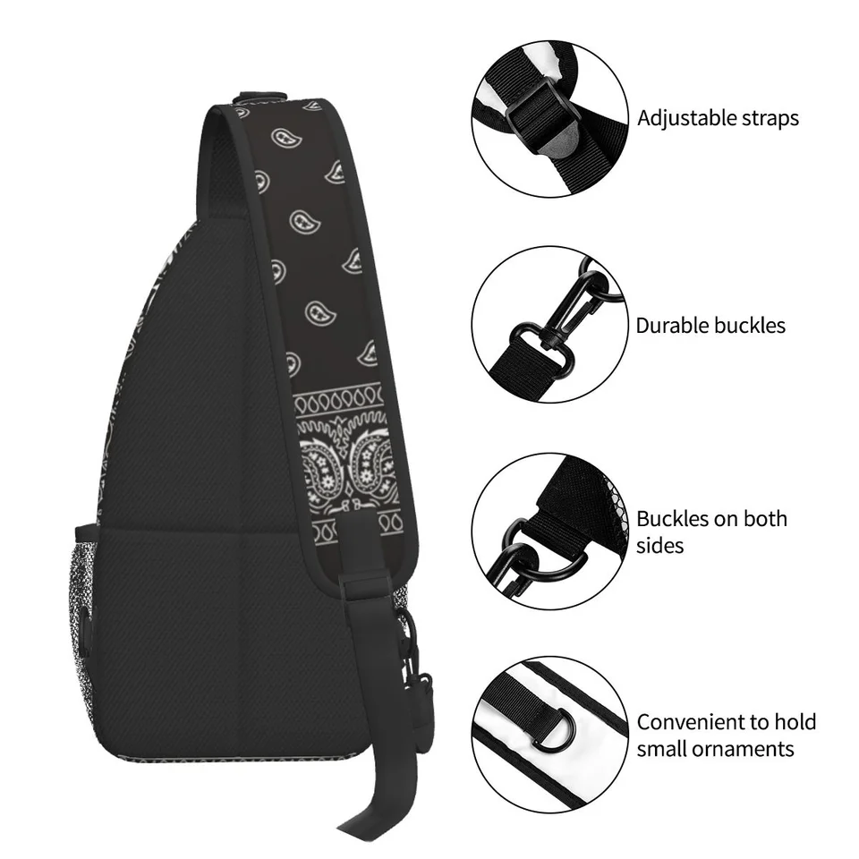 Black Paisley Bandana Sling Bag for Shoulder Backpack Casual  display picture 3