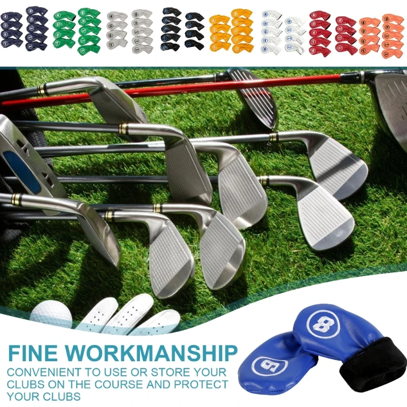 Waterproof PU Leather Golf Club Head Cover, Fit Most Brands Golfs Iron, 9Pcs