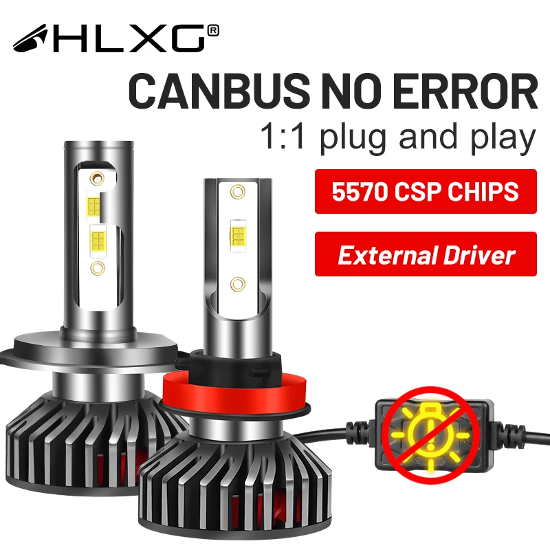 HLXG H7 H4 LED Headlight 12PCS 5570 CSP Chip 300W Auto LED Headlamp H8 H9 H11 H1 9005 9006 HB3 HB4 4300K 6K 8K Fog Lamp 12V