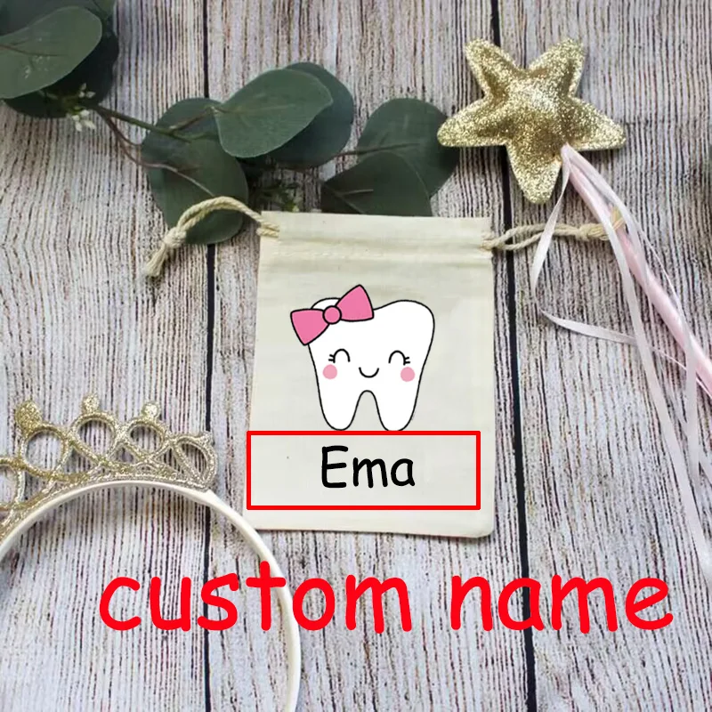 Custom Personalized name Tooth Fairy bag Teeth Container Box drawstring pouch kid children boy girl Keepsake gift present