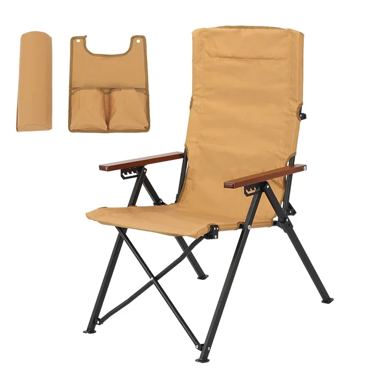 Adjustable 5-Position Folding Chair With Pillow & Armrests - Perfect For Outdoor Camping, Fishing, And Patio Relaxation