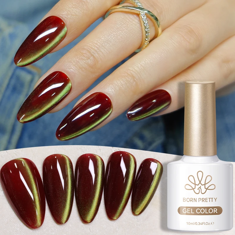 BORN PRETTY 1 Flasche 10 ml Scarlet Jade Farbige Katze Magnetischer Gelpoliermittel Soak Off UV Gel Nail Art Lack Ultra Shine Maniküre