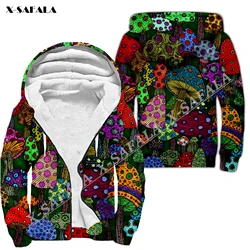 Trippy Psychedelic Mushroom Fungus 3D Print Men Warm Thick Fleece Zipper Hoodie Jacket Windproof Pullover Coat Hooded Outwear 1