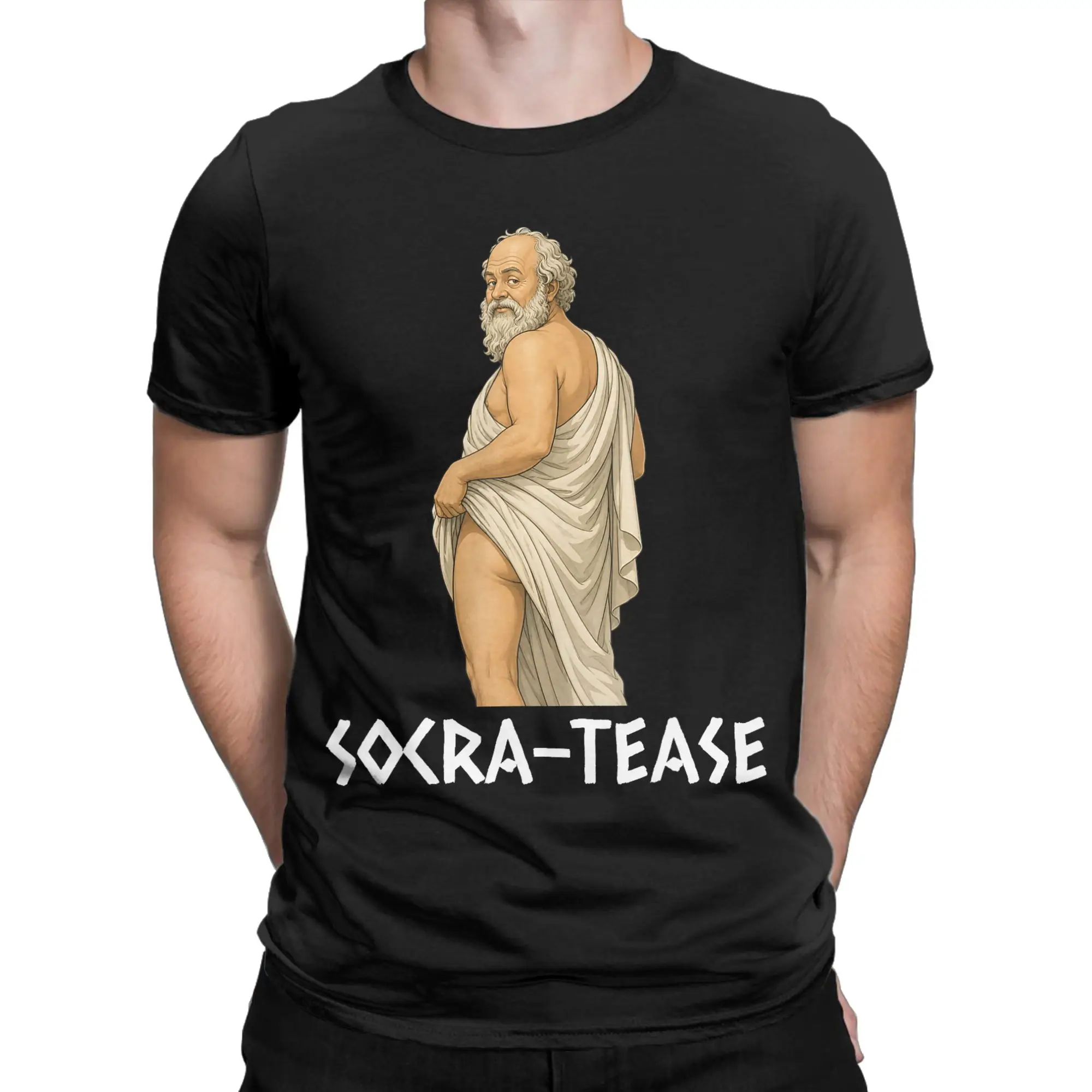 Funny Philosopher Socrates Socra-Tease T Shirt for Men Pure Cotton Cool T-Shirt Crew Neck Tee Shirt Short Sleeve Clothes 4XL 5XL
