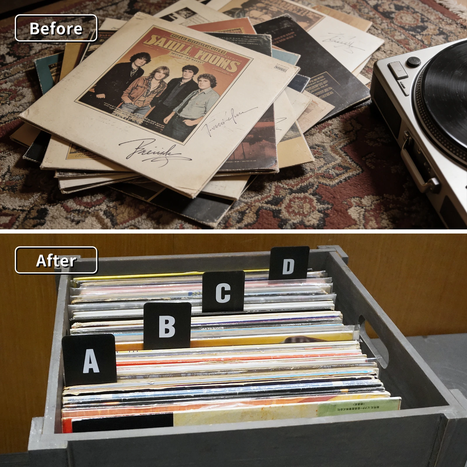 26pcs Vinyl Record Dividers A-Z Alphabet LP Organizer Dividers Black Plastic Alphabet Tabs LP Record Hoder Index Tag Cards