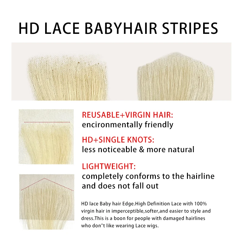 100% cabello humano 613 #   Parche de línea de cabello hecho a mano con flequillo Natural Invisible con bordes de encaje negro de 15cm