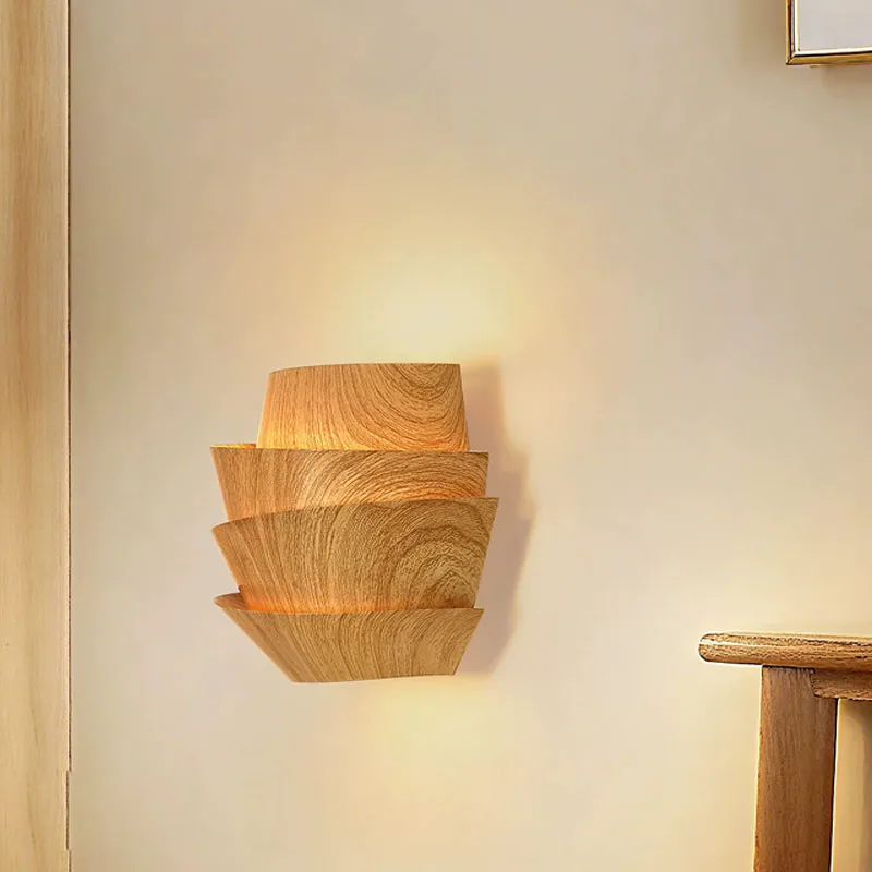 Wood grain wall lamp creative pine cone bedroom headboard aisle living room background wall lamp wrought iron indoor lighting