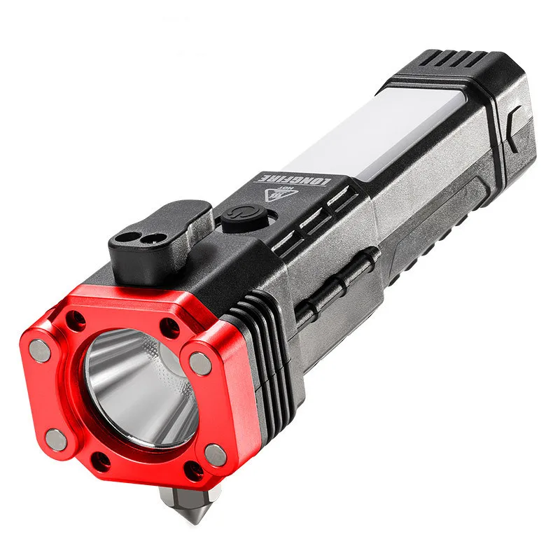 Powerful COB LED Flashlight Car Torch Safety Hammer Super Bright LED Strong Magnet Side Light Outdoor Emergency Adventure Torch