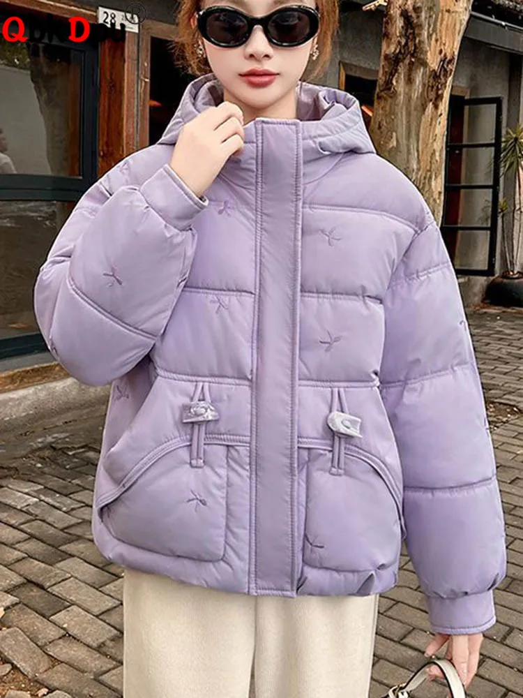 

Korean Design New Outerwears Winter Warm Hooded Zipper Down Cotton Jackets Tops Women Casual Long Sleeve Chaquetas Blusas New