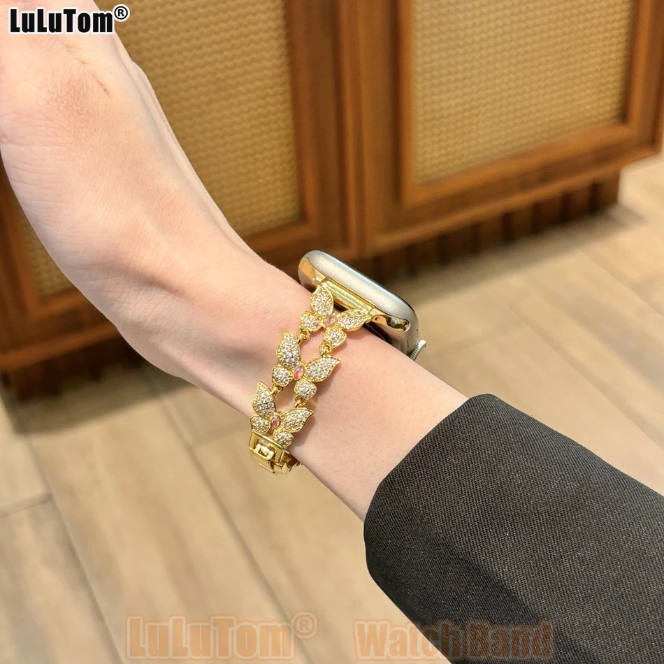 

Ремешки серии Diamond Butterfly для Apple Watch Band Ultra 38, 40, 41, 42, 44, 45, 46, 49 мм, ремешок для IWatch Series 11, 10, 9, 8, 7, 6, SE, 5, 4, 3, 2