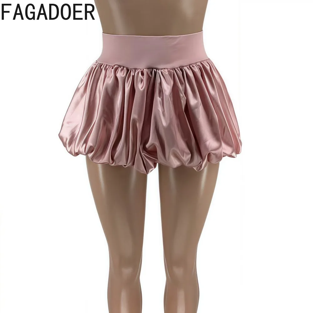FAGADOER Y2K Fashion Mini Skirt Women Solid Color Elasticy Bodycon Bubble Puff Skirt New Spring 2025 Female Streetwear Bottoms