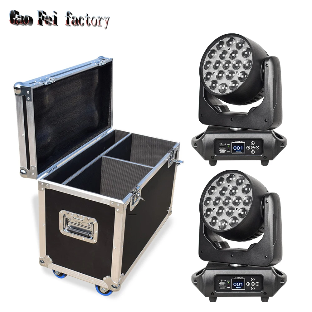 2PCS DJ 19x15W Moving Head Light RGBW 4in1 Beam Wash Zoom Movil Lights For Professional Disco Stage Nightclub Lighting