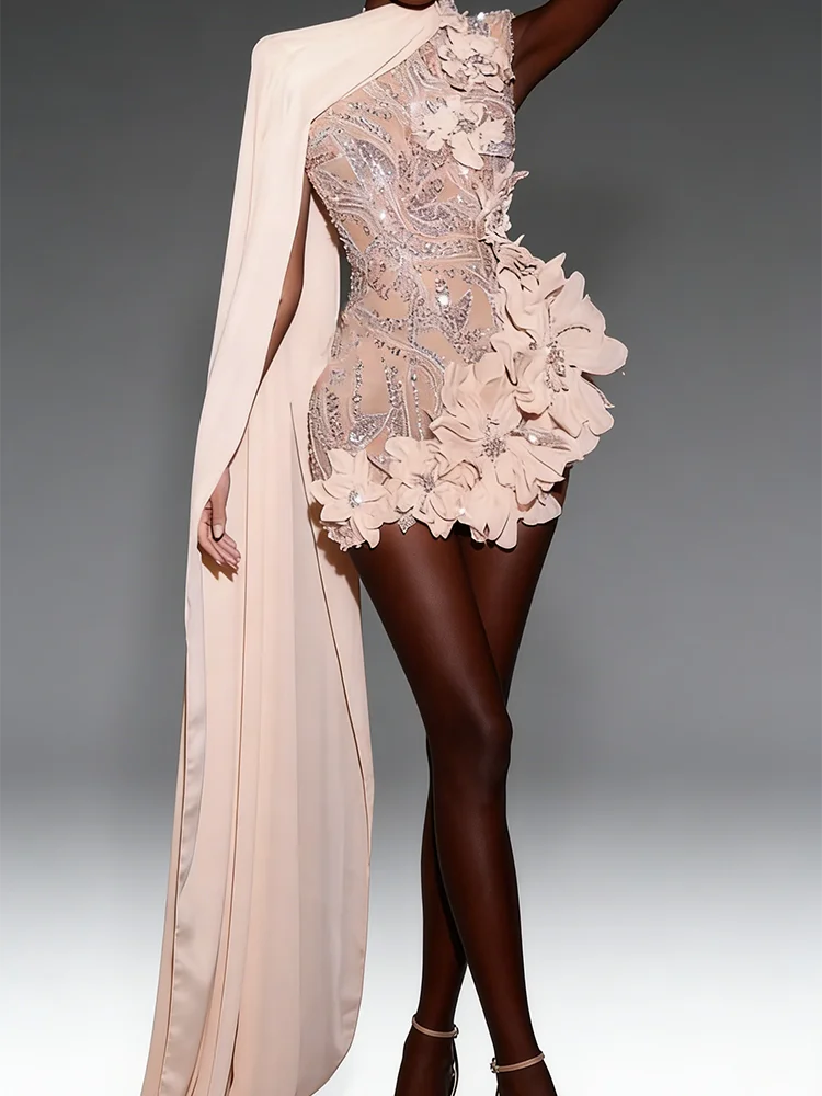 

Luxury O-Neck Sequined Beads Applique Cap Sleeve Flowers Formal Evening Dresses Birthday Party Prom Gowns Customized