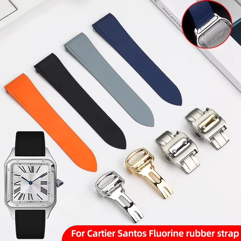 

Высококачественный ремешок для часов из фторкаучука, 21 мм, для Cartier Santos WSSA0009, быстросъемный резиновый ремешок с раскладывающейся застежкой, черный, оранжевый, мужской