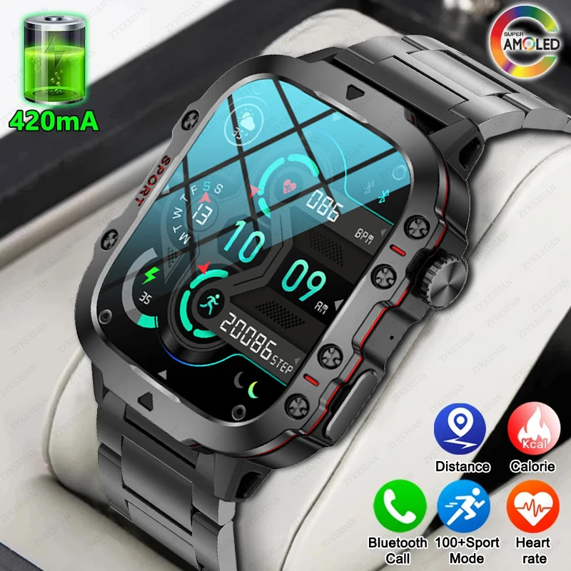 

2024 New Bluetooth Call Smartwatch Men's Rugged Military Sports Heart Rate 3ATM Waterproof Outdoor Smart Watches For Android IOS