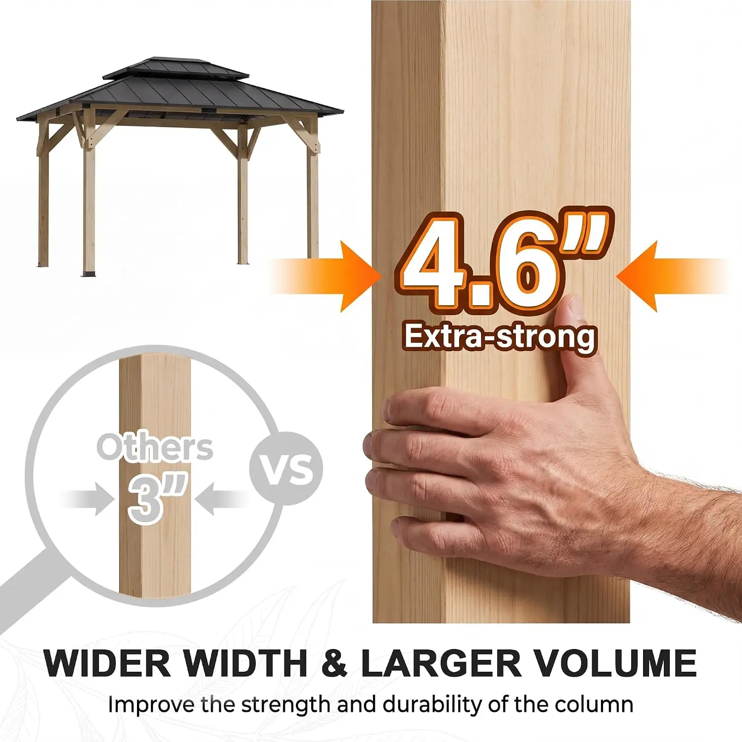 Outdoor Wood Gazebo 10' x 12' with Metal Hardtop and DIY Color Finish for Patio Garden