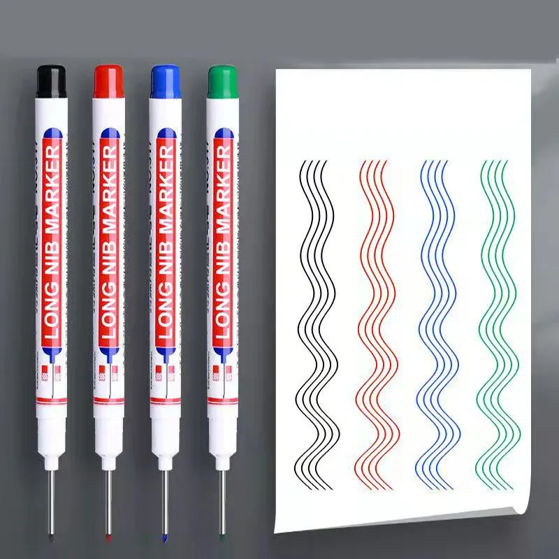 4pcs Long Head Markers Pen 20mm Bathroom Woodworking Metal Decoration Multi-Purpose Deep Hole Marker Pens Red/Black/Blue Ink