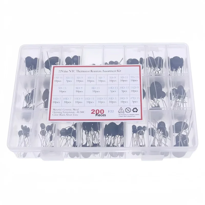 200PCS 22values NTC thermistor negative temperature kit 2.5D-11 3D-9 3D-15 5D-5 5D-9 5D-11 5D-13 5D-15 8D-9 8D-15 10-5 10D-7