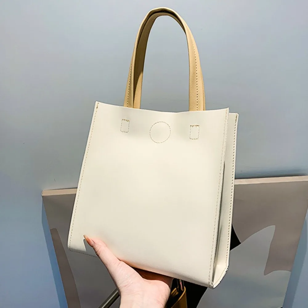 

Fashion Square Soft PU Tote Bag Korean Style Solid Color Women Handbag Large Capacity Magnetic Button Single Shoulder Bag Girl