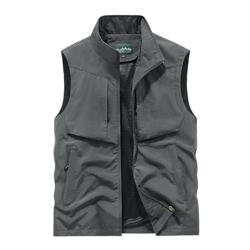 Summer Vest Men\'s Leather Multi-pocket Sleeveless Jacket Work Wear Mesh Camping Clothing Hunting Tactical Coat 8XL