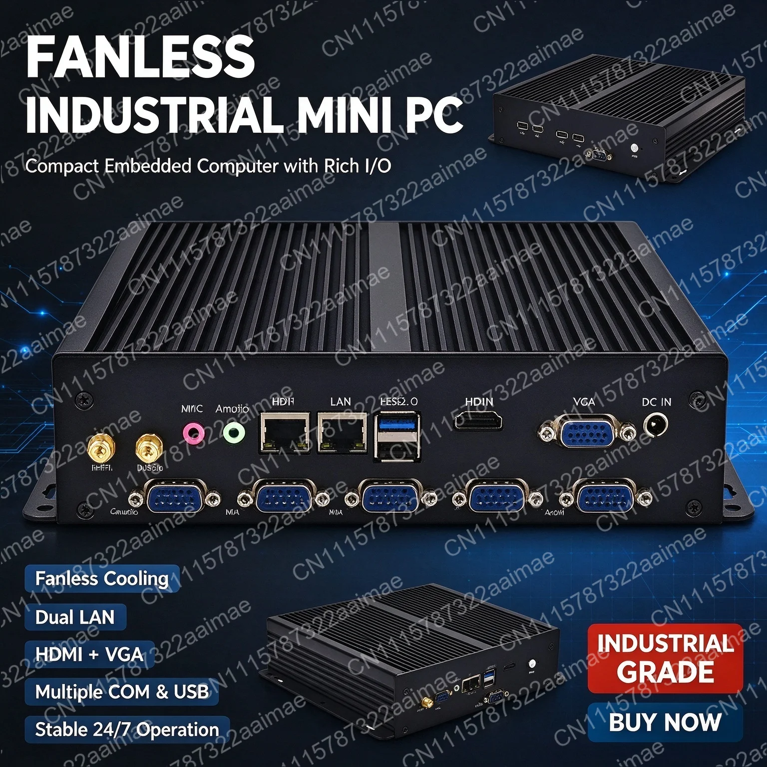 Fanless Mini Industrial PC J1900 Quad Core 6 COM 2 LAN Windows 10 Linux Desktop Computer