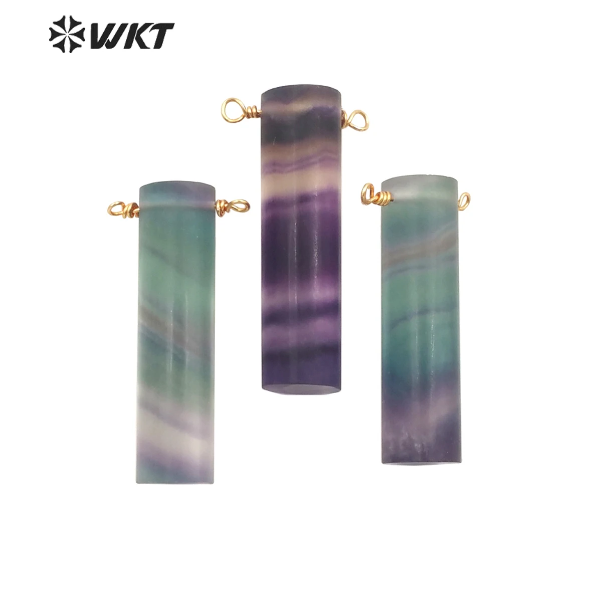 

WT-P1806 Wholesale unique long round cube stone pendant natural fashion jewelry rainbow fluorite necklace pendant for women