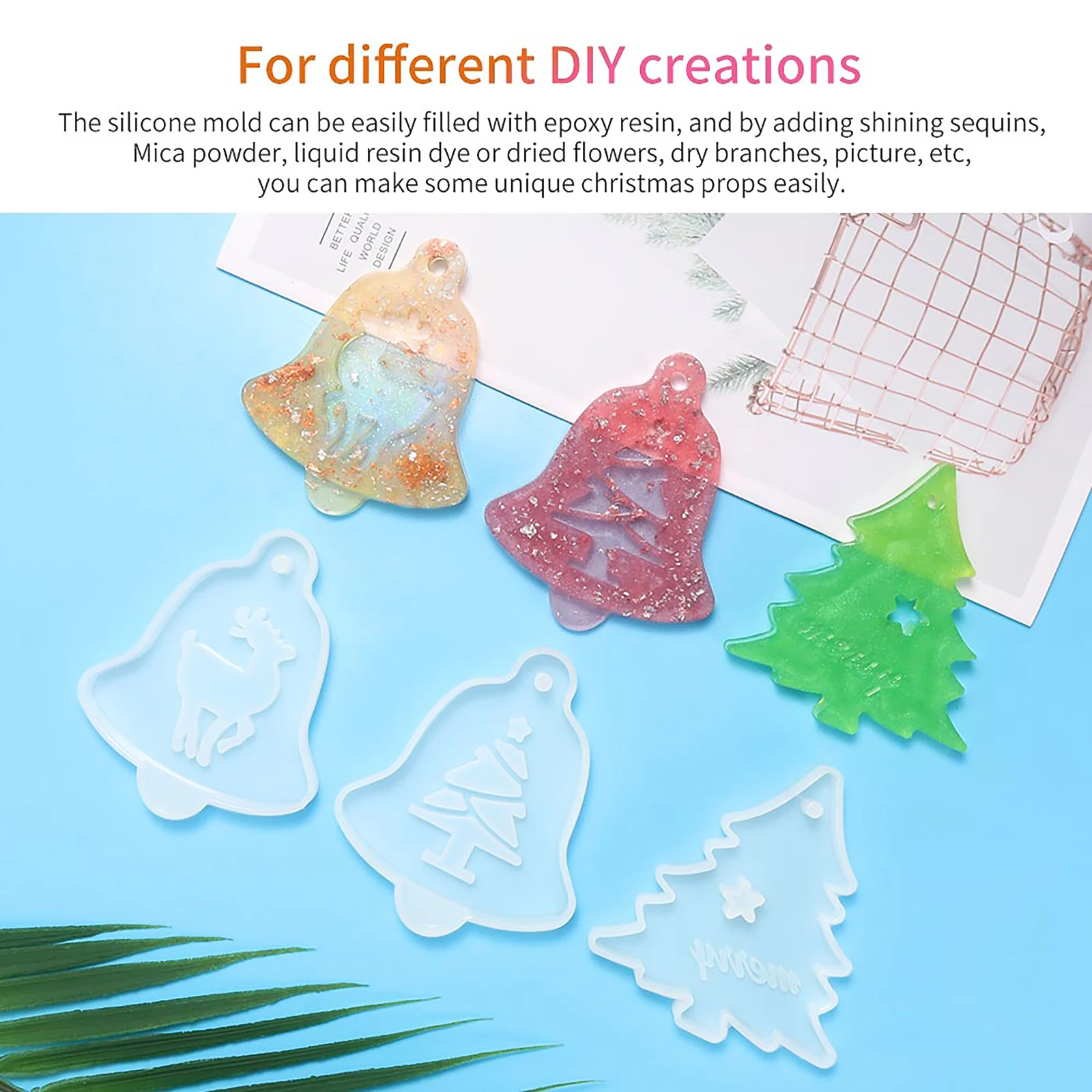 クリスマス用シリコンモールドベル,3個,クリスマス用ペンダント,DIY,樹脂型,ジュエリー,クリスマスギフト用
