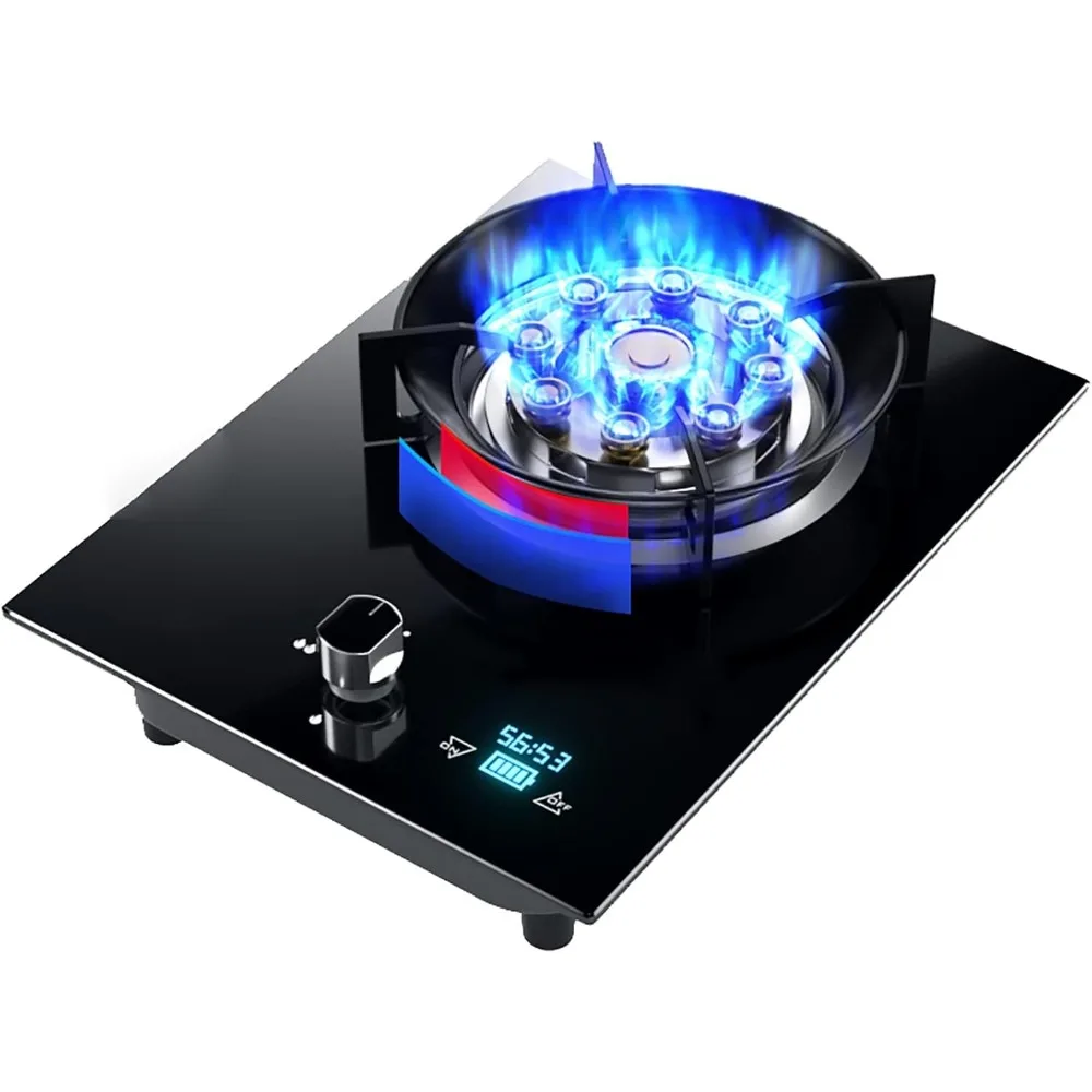 Burner Gas Cooker Gas hob Built-in Gas Hob, Home Kitchen Gas Stove ，13-Cavity Blaze Burner， 8000W, Intelligent Timing, Battery D