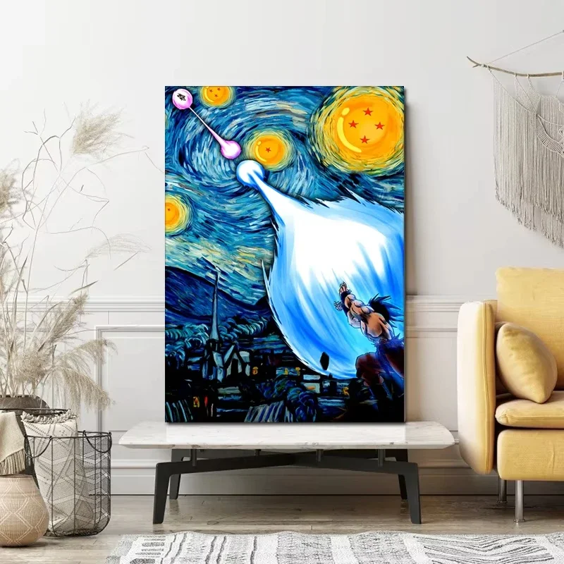 Abstract Dragon Ball Anime Goku Posters Van Gogh's Starry Night Diamond Painting Prints Art PictureTeen Bedroom Home Wall Deco