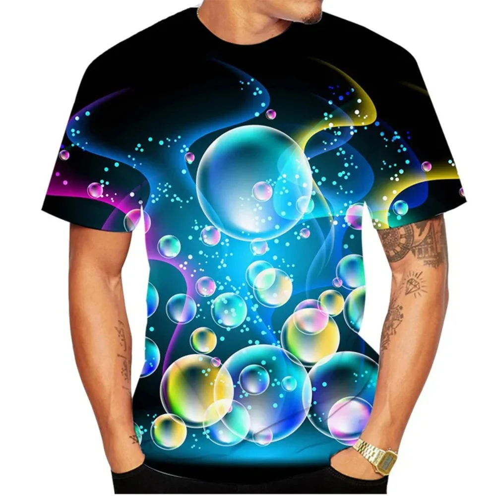 Rainbow Bubble Pattern 3D Printed Quick-Drying Men's and Women's Short-Sleeved T-Shirt - Summer Casual Round-neck Family T-Shirt