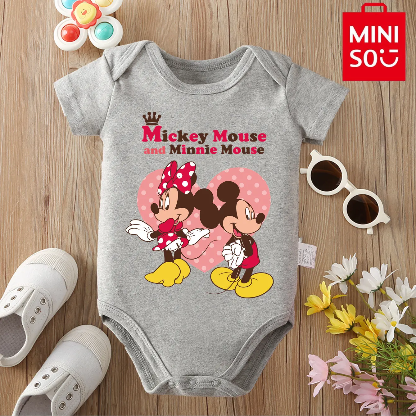 Pure Cotton MINISO Mickey Mouse Cute Minnie Bodysuit Soft Baby Cloths Gift for Baby Onesie Jumpsuit for 0 To 12 Months Newborn